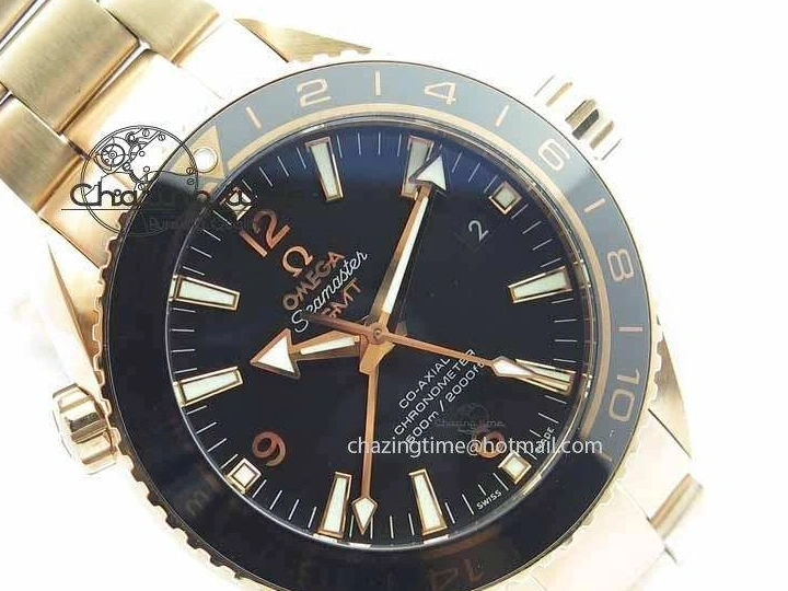 0305 Efficient Planet Ocean GMT 43.5mm RG V6F 1:1 Best Edition Black Dial On RG Bracelet A 8182